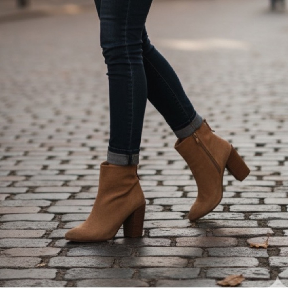 Marsell‎ suede distressed suede tan stacked block heel booties 37.5